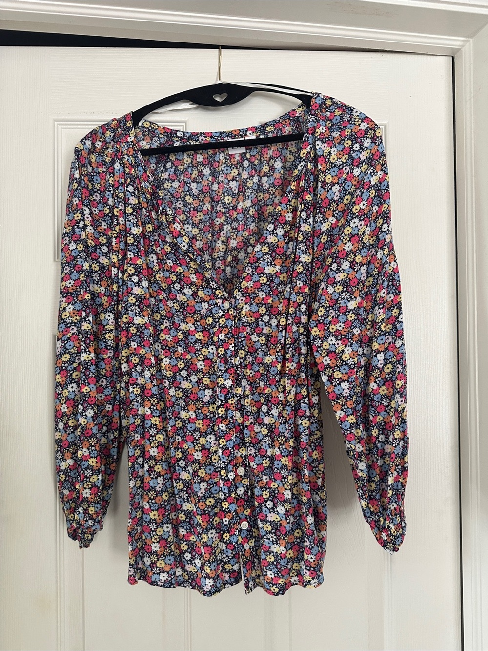 GAP Women's Floral Button-Front Blouse - Pink, Yellow, Blue, White